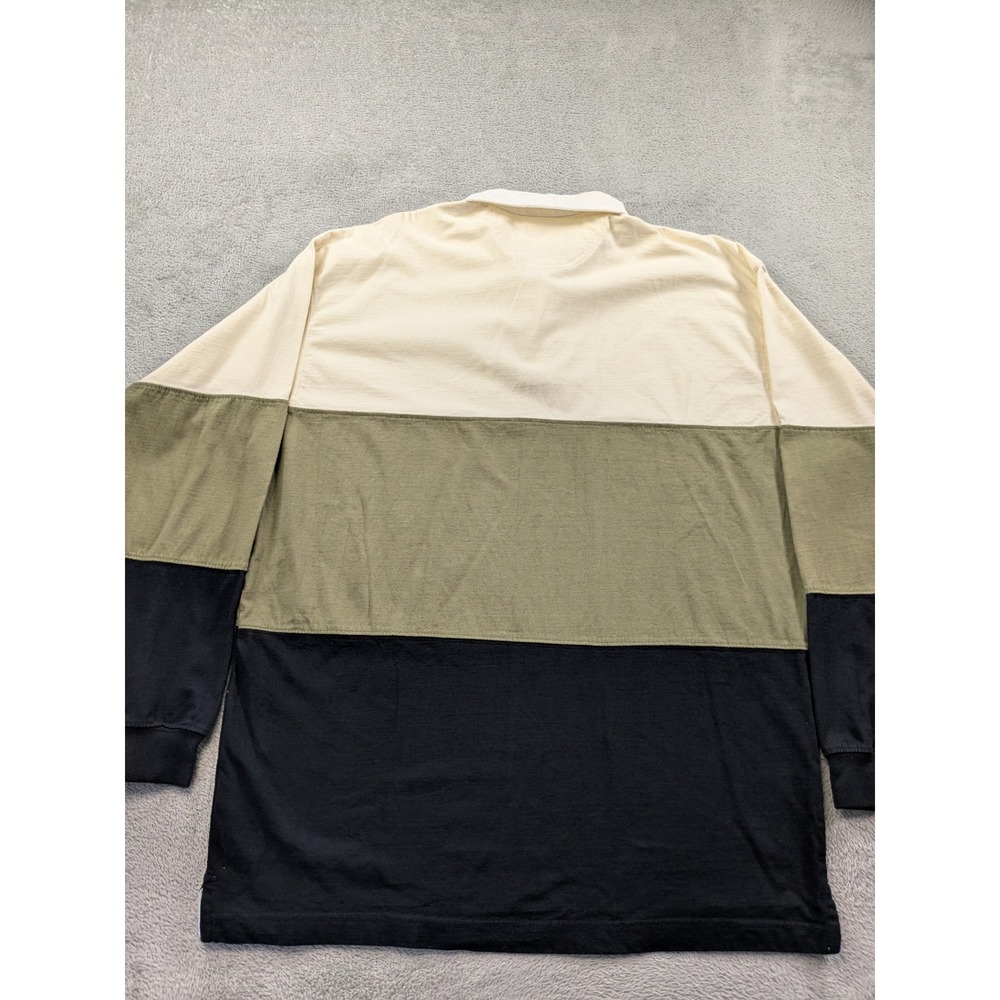 Woolrich Mens Large Rugby Shirt Long Sleeve Colorblock Cotton Green Black Cream - Picture 3 of 11